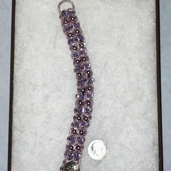 Woven Plum Colored Beaded Petite Bracelet - Picture 4 of 5